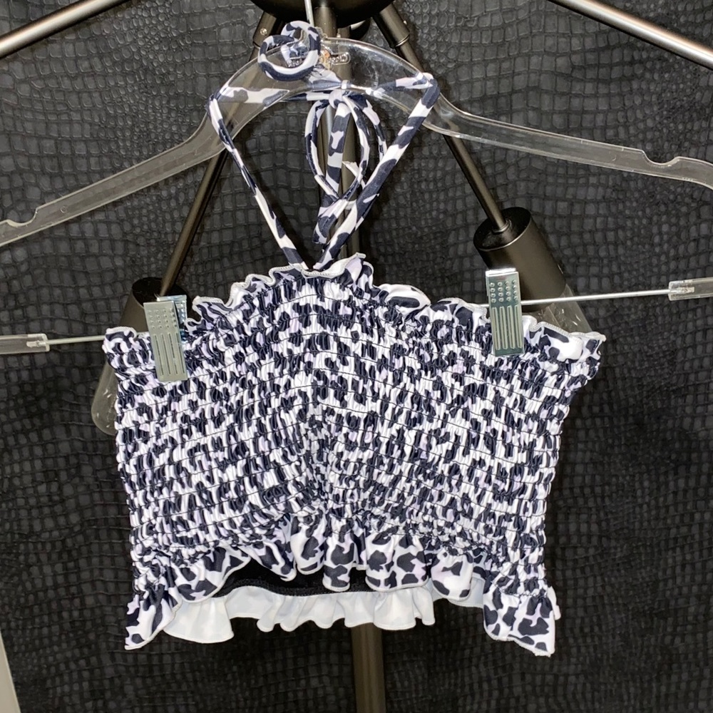 Cheetah Black, white & purple Swimsuit Top